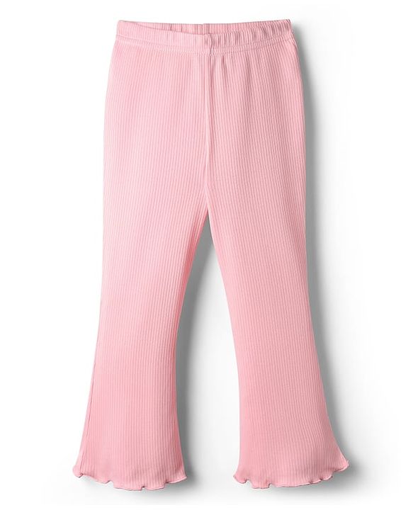 Babyhug Rib Cotton Lycra Knit Full Length Flared Leggings With Stretch - Pink