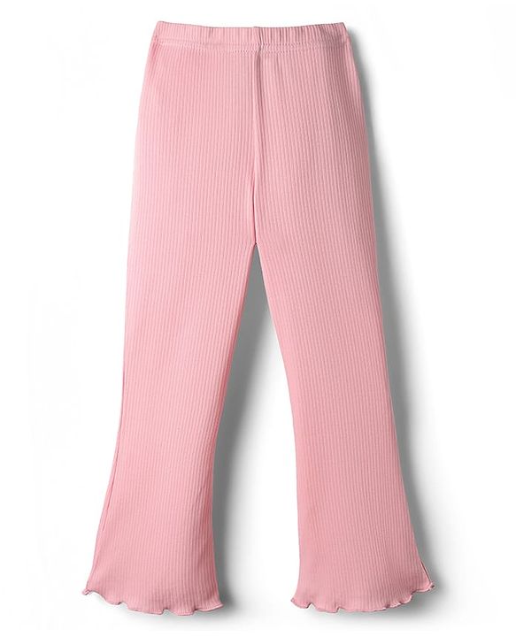 Babyhug Rib Cotton Lycra Knit Full Length Flared Leggings With Stretch - Pink