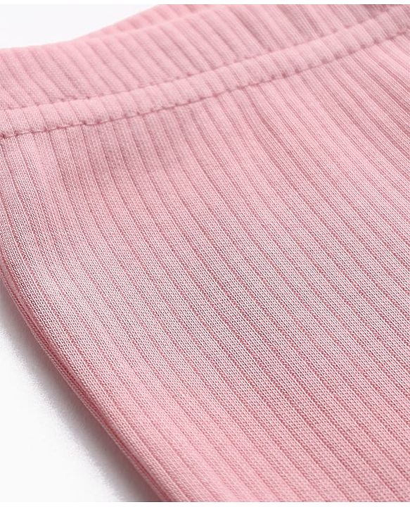 Babyhug Rib Cotton Lycra Knit Full Length Flared Leggings With Stretch - Pink