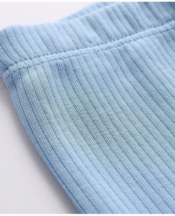 Babyhug Rib Cotton Knit Full Length Solid Colour Flared Leggings With Stretch - Blue