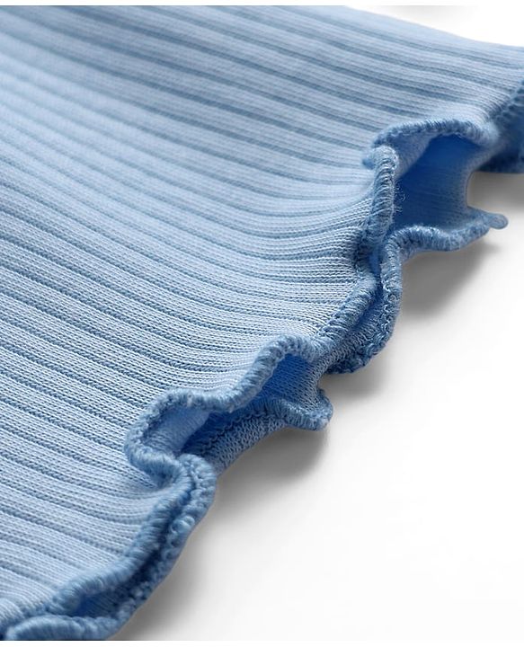 Babyhug Rib Cotton Knit Full Length Solid Colour Flared Leggings With Stretch - Blue