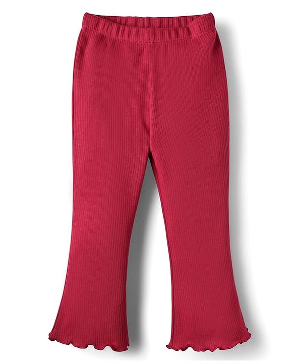 Babyhug Rib Cotton Lycra Knit Full Length Flared Leggings With Stretch - Pink