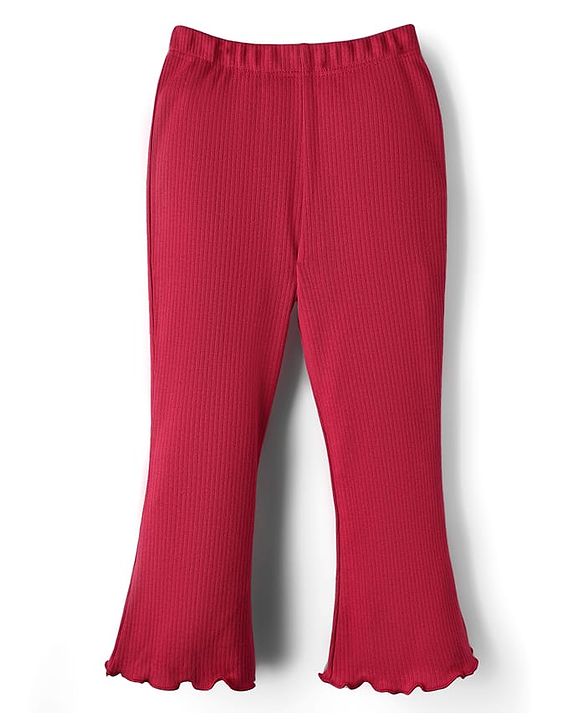Babyhug Rib Cotton Lycra Knit Full Length Flared Leggings With Stretch - Pink