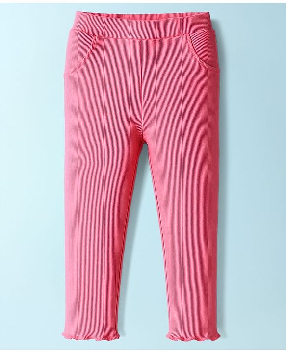 Babyhug Single Jersey Knit Full Sleeves Top and Leggings Set with Polka Dot & Floral Applique & Embroidery - Pink & Yellow