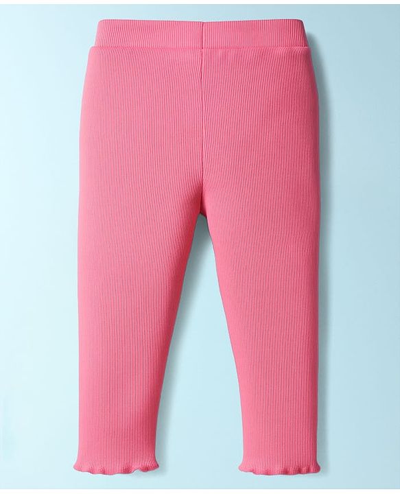 Babyhug Single Jersey Knit Full Sleeves Top and Leggings Set with Polka Dot & Floral Applique & Embroidery - Pink & Yellow