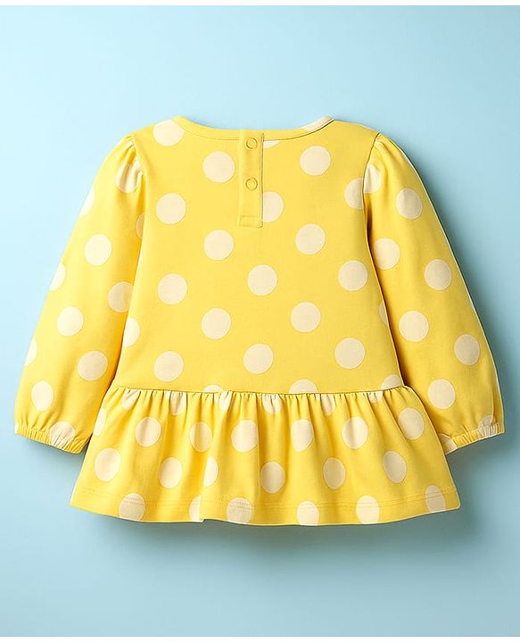 Babyhug Single Jersey Knit Full Sleeves Top and Leggings Set with Polka Dot & Floral Applique & Embroidery - Pink & Yellow