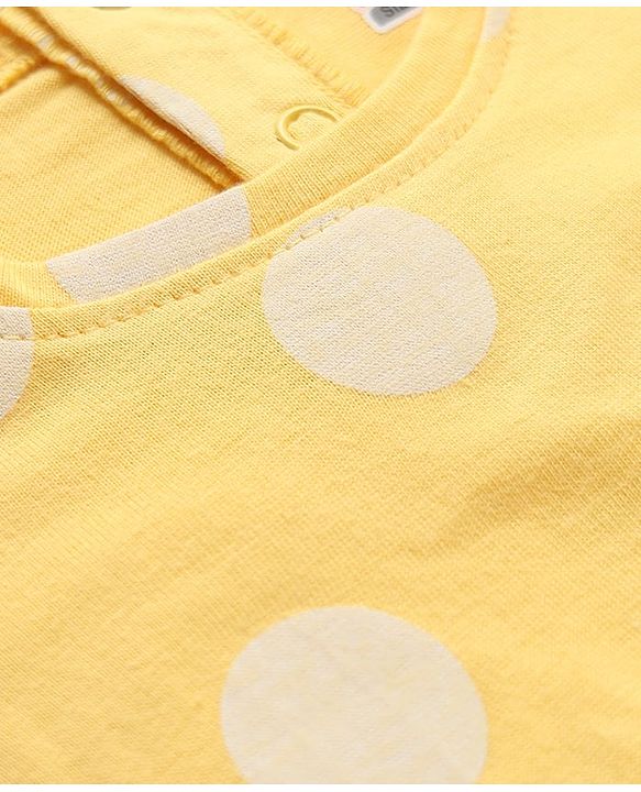 Babyhug Single Jersey Knit Full Sleeves Top and Leggings Set with Polka Dot & Floral Applique & Embroidery - Pink & Yellow
