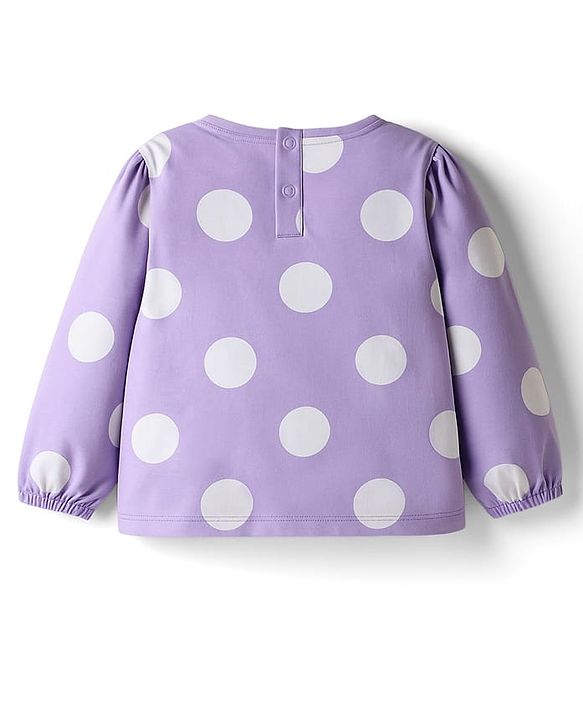 Babyhug Single Jersey Knit Full Sleeves Top and Leggings with Polka Dots & Cat Patch Print - Lavender