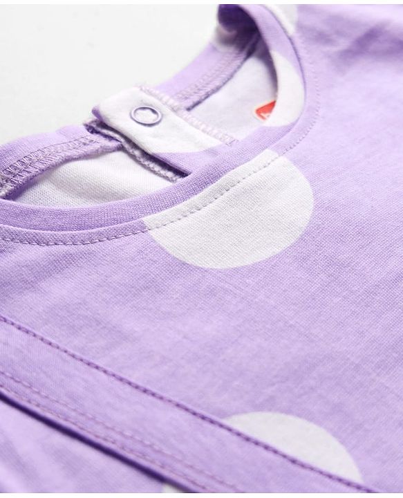 Babyhug Single Jersey Knit Full Sleeves Top and Leggings with Polka Dots & Cat Patch Print - Lavender