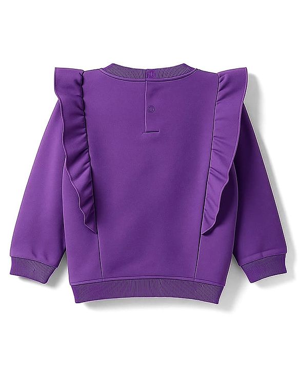 Babyhug Terry Knit Premium Light Gauge Terry Full Sleeves Top & Joggers Set With Bow Print - Purple