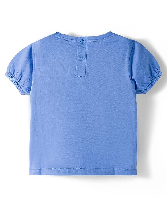 Babyhug Single Jersey Knit Half Sleeves Top and Skirt Set with Floral & Text Print - Blue