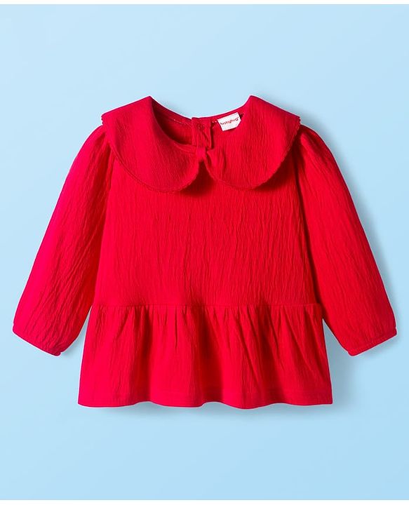 Babyhug 100% Cotton Single Jersey Knit Full Sleeves Top and Pant Set With Bow Print - Red & White