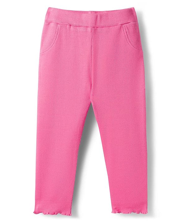 Babyhug Single Jersey Knit Top and Leggings Set With Floral Embroidery & Frill Detailing - Navy Blue & Pink