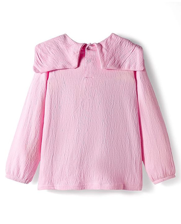 Babyhug Crinkle Knit Full Sleeves Top & Pant with Heart Print - Pink & Purple