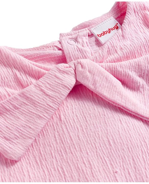 Babyhug Crinkle Knit Full Sleeves Top & Pant with Heart Print - Pink & Purple