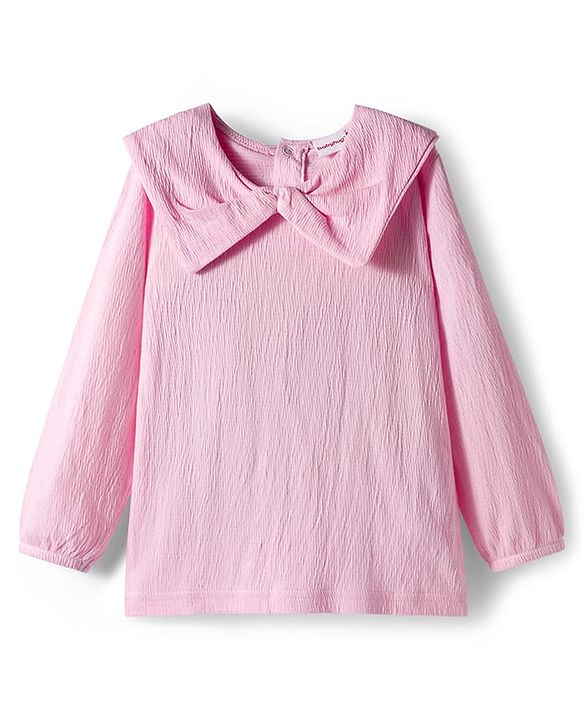 Babyhug Crinkle Knit Full Sleeves Top & Pant with Heart Print - Pink & Purple