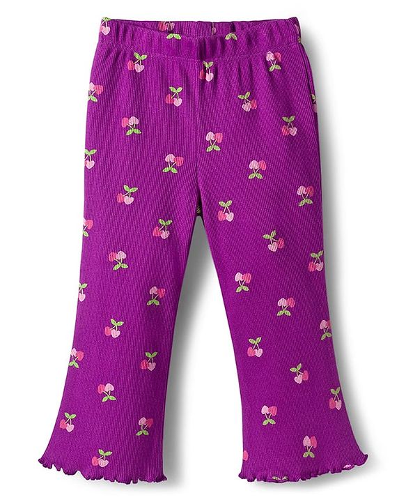 Babyhug Crinkle Knit Full Sleeves Top & Pant with Heart Print - Pink & Purple