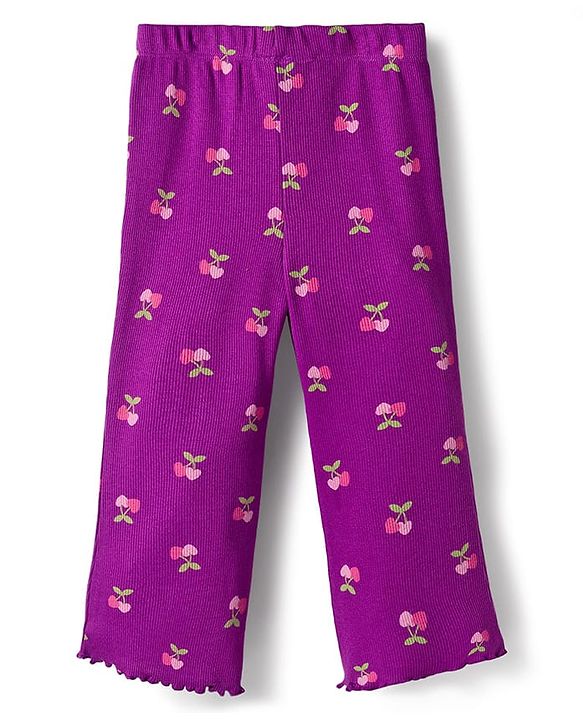 Babyhug Crinkle Knit Full Sleeves Top & Pant with Heart Print - Pink & Purple
