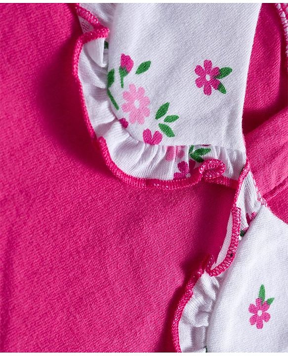 Babyhug 100% Cotton Single Jersey Knit Full Sleeves Top & Pant Set With Floral Print - Pink