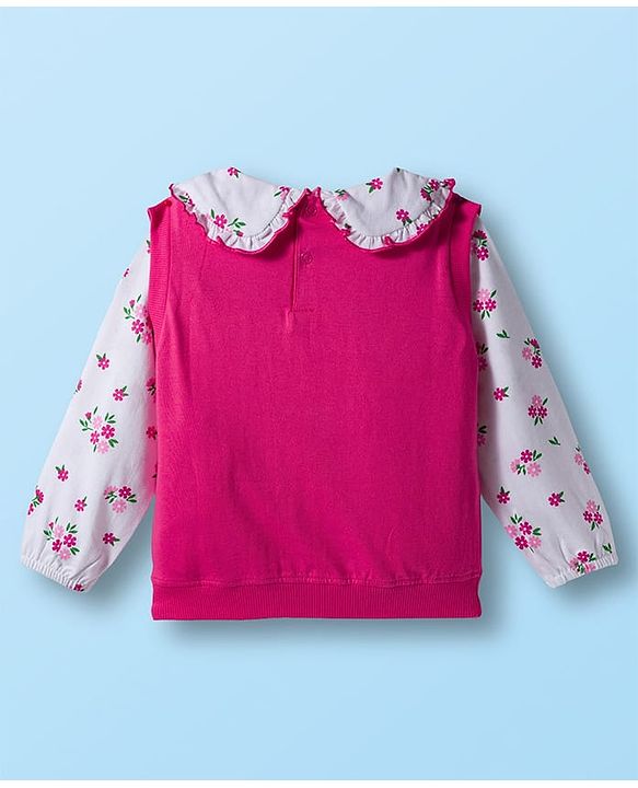 Babyhug 100% Cotton Single Jersey Knit Full Sleeves Top & Pant Set With Floral Print - Pink