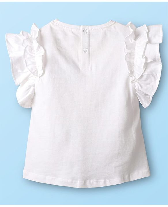 Babyhug Single Jersey Knit Frill Sleeves Top & mesh Skirt Set With Text Print - White & Pink