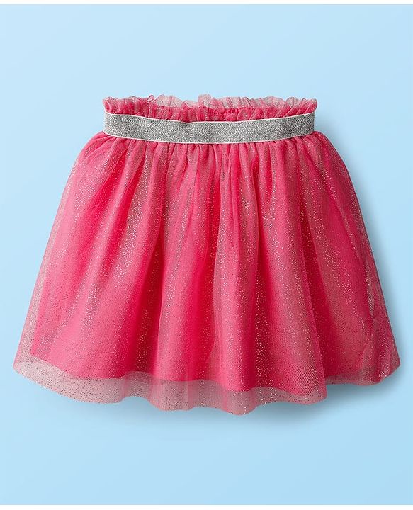 Babyhug Single Jersey Knit Frill Sleeves Top & mesh Skirt Set With Text Print - White & Pink