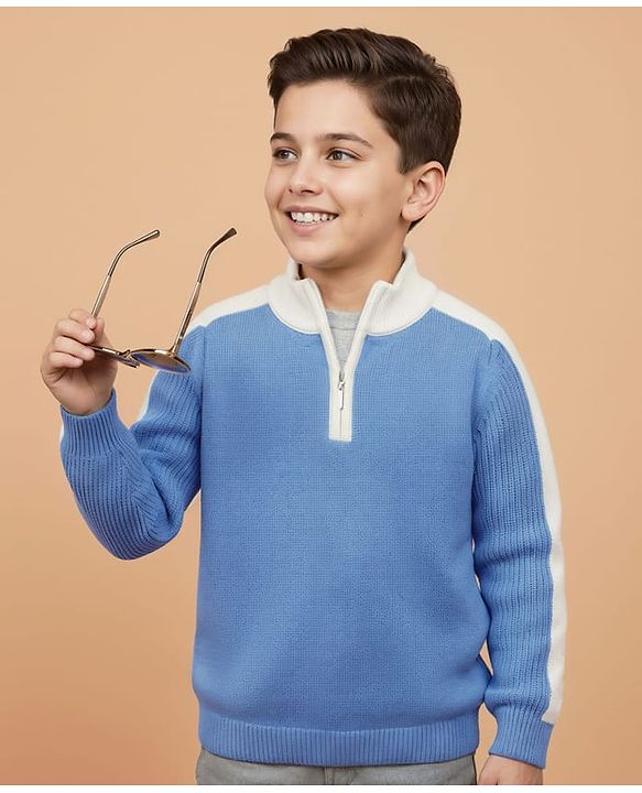 Pine Kids Knit Full Raglan Sleeves Pullover Sweater - Light Blue