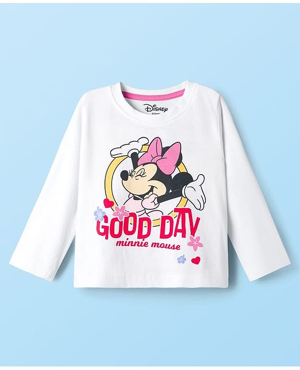 Babyhug Disney Single Jersey Knit Full Sleeves Night Suit With Minnie Mouse Graphics - White & Red