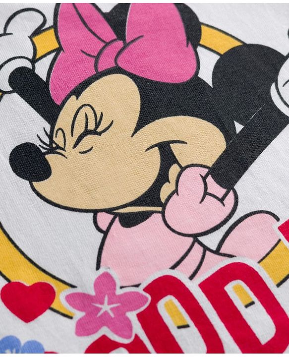 Babyhug Disney Single Jersey Knit Full Sleeves Night Suit With Minnie Mouse Graphics - White & Red