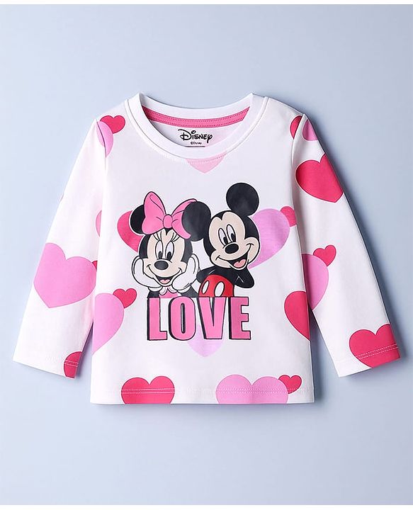 Babyhug Disney Single Jersey Knit Full Sleeves T-Shirts with Minnie & Friends Graphics Pack of 3 - Pink & White