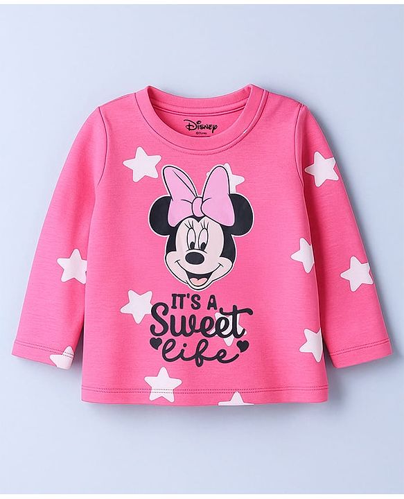 Babyhug Disney Single Jersey Knit Full Sleeves T-Shirts with Minnie & Friends Graphics Pack of 3 - Pink & White