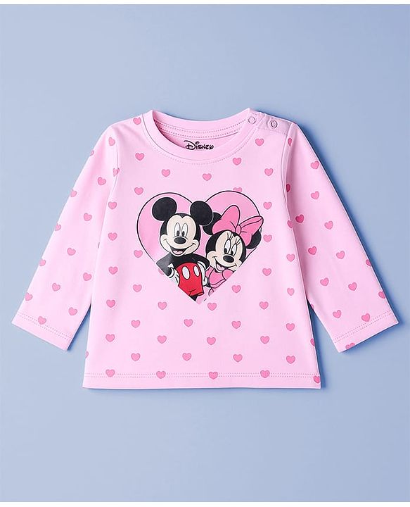 Babyhug Disney Single Jersey Knit Full Sleeves T-Shirts with Minnie & Friends Graphics Pack of 3 - Pink & White
