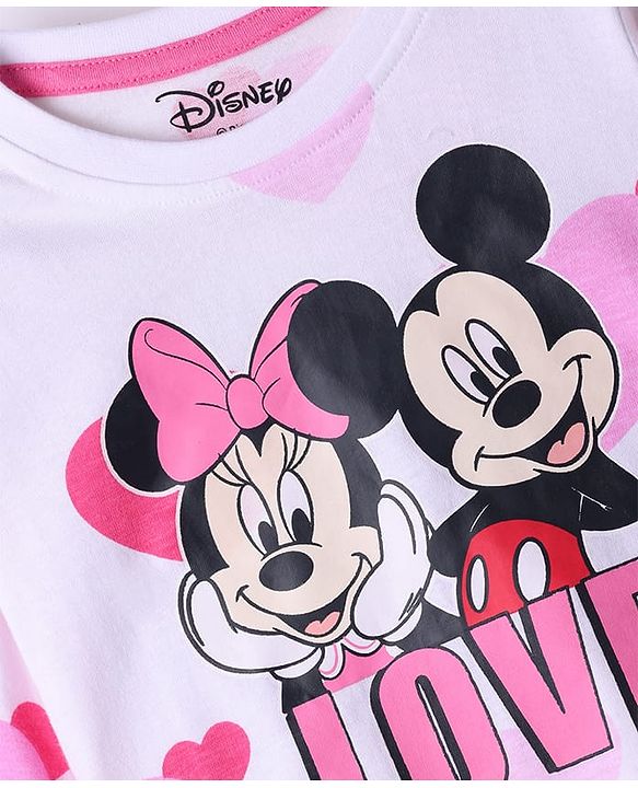 Babyhug Disney Single Jersey Knit Full Sleeves T-Shirts with Minnie & Friends Graphics Pack of 3 - Pink & White