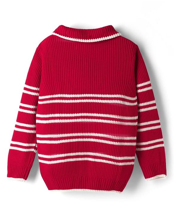 Pine Kids Knit Full Sleeves Pullover Sweater with Stripes - Red