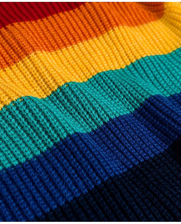 Pine Kids Knit Full Sleeves Pullover Sweater with Stripe Design - Navy Blue Yellow & Red