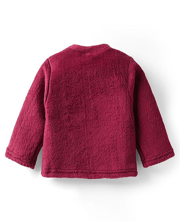 Babyhug Velour Knit Full Sleeves Winter wear Night Suit With Bear Patch - Wine