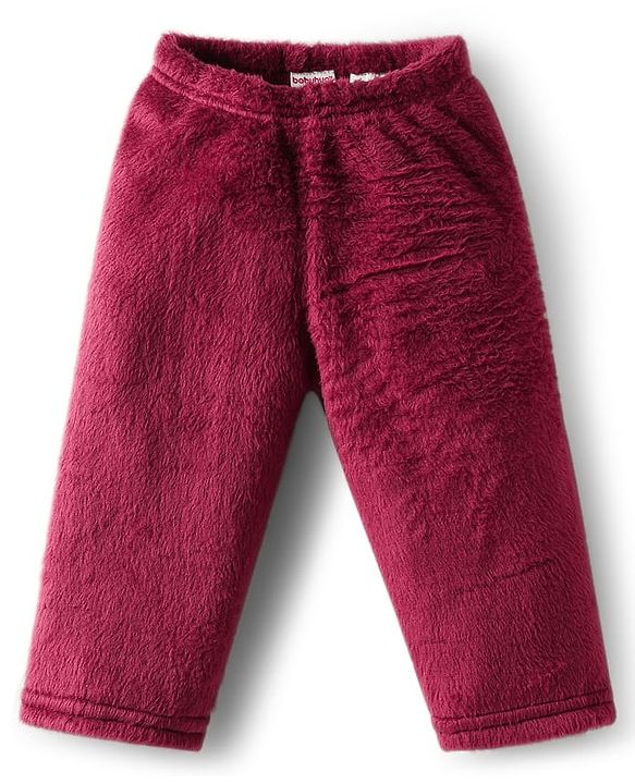 Babyhug Velour Knit Full Sleeves Winter wear Night Suit With Bear Patch - Wine