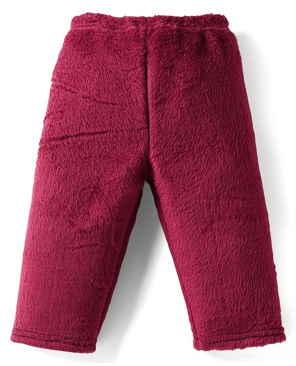 Babyhug Velour Knit Full Sleeves Winter wear Night Suit With Bear Patch - Wine