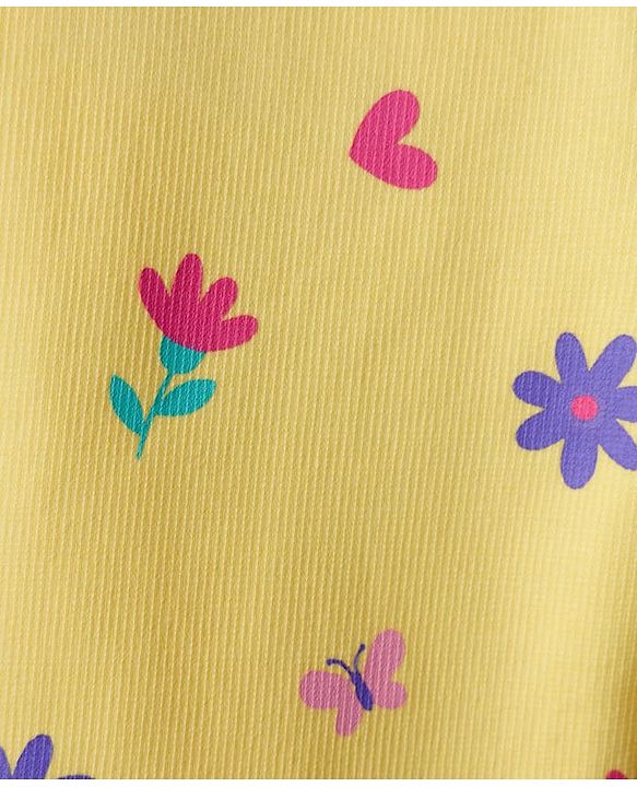 Babyhug Cotton Lycra Knit Full Length Leggings With Floral Print & Stretch - Yellow
