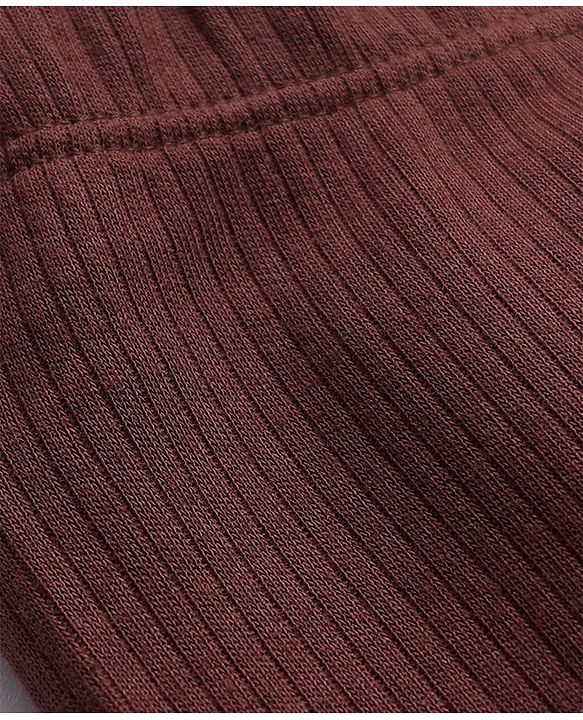 Babyhug Rib Cotton Lycra Knit Full Length Solid Color Leggings With Stretch - Brown