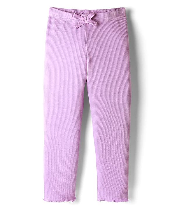 Babyhug Rib Knit Full Length Solid Color Leggings With Stretch - Lavender