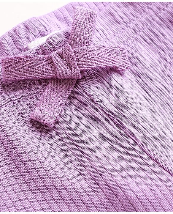 Babyhug Rib Knit Full Length Solid Color Leggings With Stretch - Lavender
