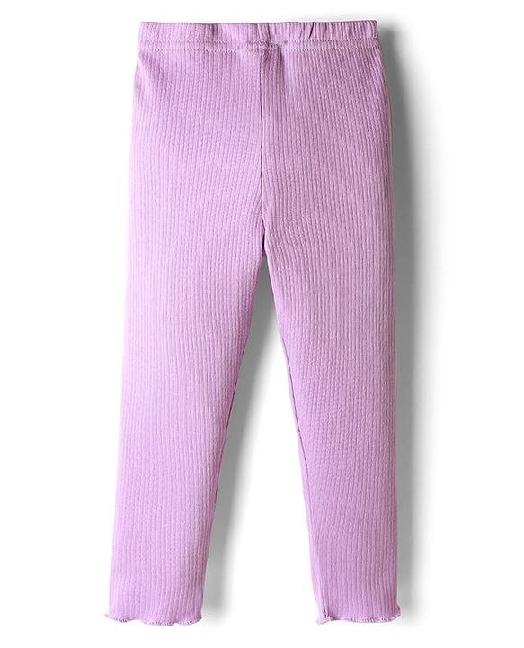 Babyhug Rib Knit Full Length Solid Color Leggings With Stretch - Lavender