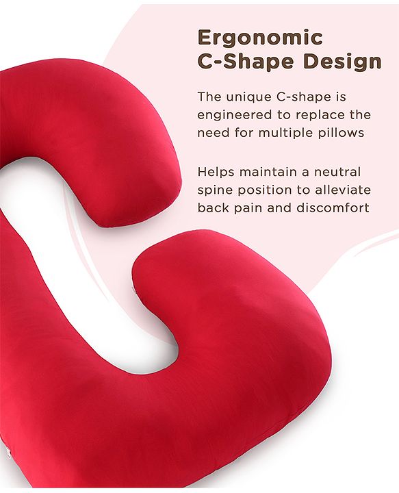 Babyhug 100% Cotton Flexible & Supportive U Shape Maternity Pillow- Maroon| Soft Yet Firm| Breathable Fabric| Sleep Feeding & Back Support| Pre & Post Natal| Promotes Peaceful Sleep| Full Body Support