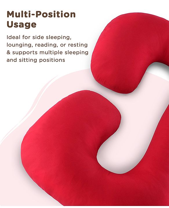 Babyhug 100% Cotton Flexible & Supportive U Shape Maternity Pillow- Maroon| Soft Yet Firm| Breathable Fabric| Sleep Feeding & Back Support| Pre & Post Natal| Promotes Peaceful Sleep| Full Body Support