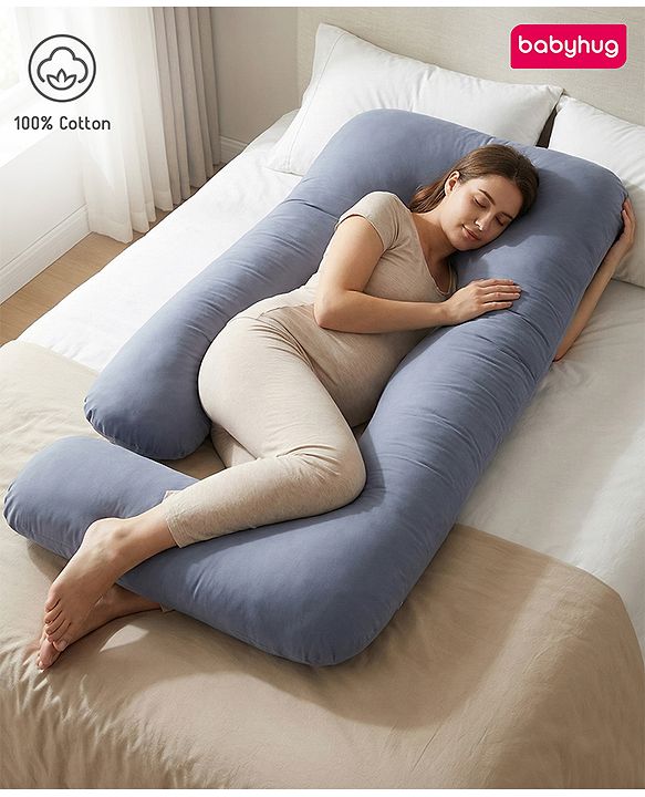 Babyhug 100% Cotton Flexible & Supportive U Shape Maternity Pillow- Maroon| Soft Yet Firm| Breathable Fabric| Sleep Feeding & Back Support| Pre & Post Natal| Promotes Peaceful Sleep| Full Body Support