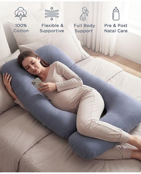 Babyhug 100% Cotton Flexible & Supportive U Shape Maternity Pillow- Maroon| Soft Yet Firm| Breathable Fabric| Sleep Feeding & Back Support| Pre & Post Natal| Promotes Peaceful Sleep| Full Body Support