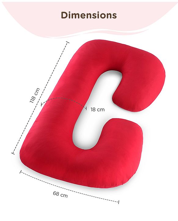 Babyhug 100% Cotton Flexible & Supportive U Shape Maternity Pillow- Maroon| Soft Yet Firm| Breathable Fabric| Sleep Feeding & Back Support| Pre & Post Natal| Promotes Peaceful Sleep| Full Body Support