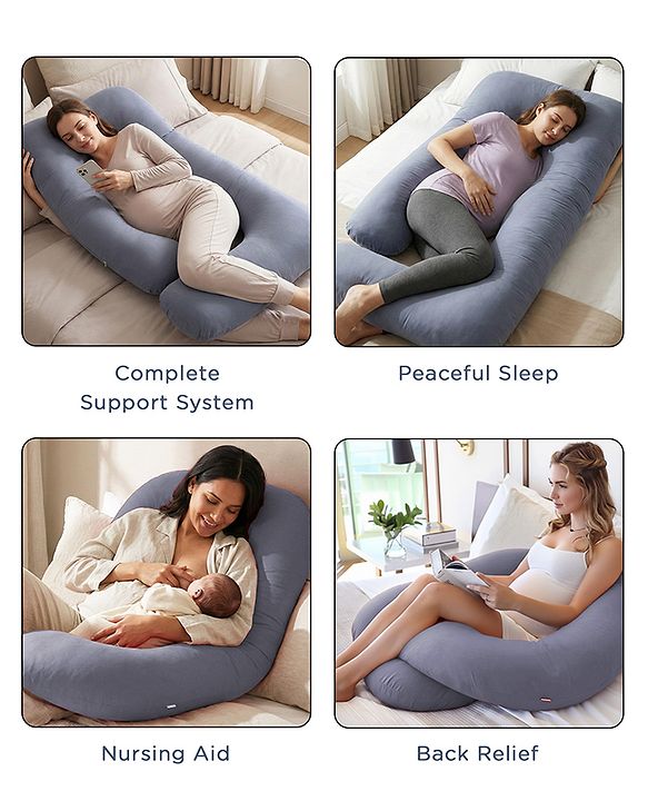 Babyhug 100% Cotton Flexible & Supportive U Shape Maternity Pillow- Maroon| Soft Yet Firm| Breathable Fabric| Sleep Feeding & Back Support| Pre & Post Natal| Promotes Peaceful Sleep| Full Body Support