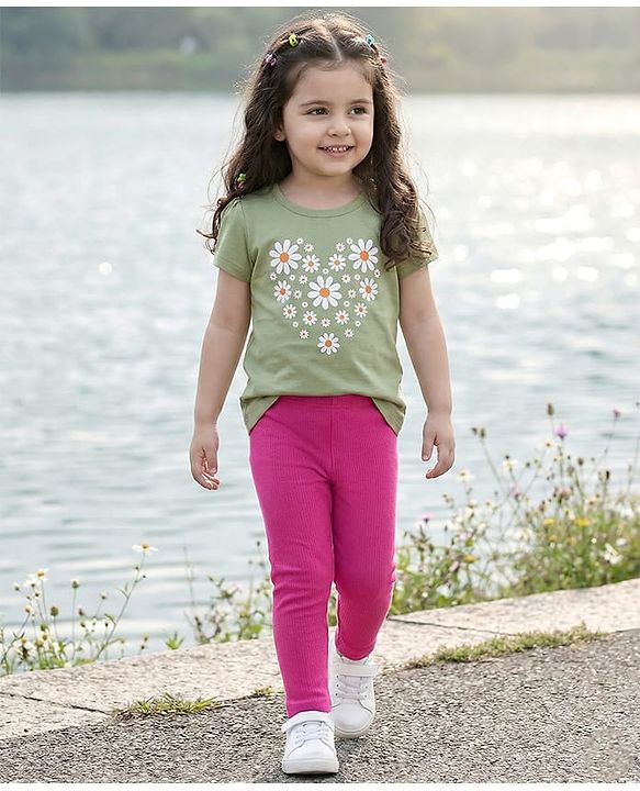 Babyhug Rib Cotton Lycra Knit Solid Leggings With Stretch - Pink